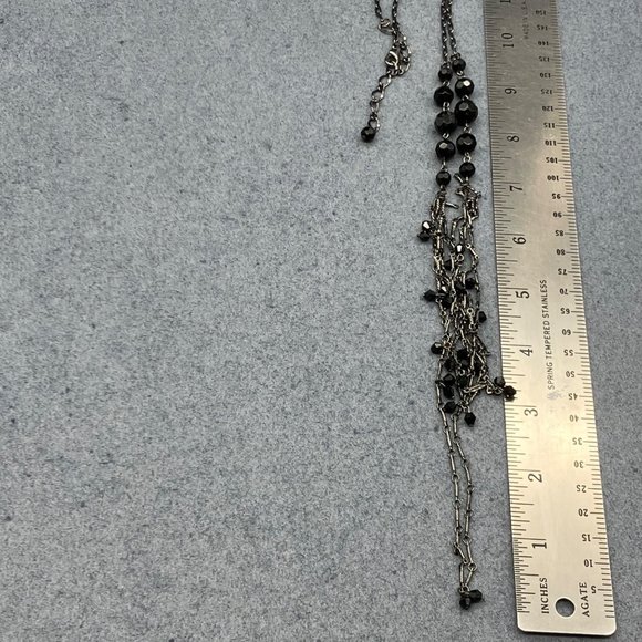 Long Multistrand Necklace As Is Gunmetal Silver Black Faceted Beads Dangles - Picture 7 of 10